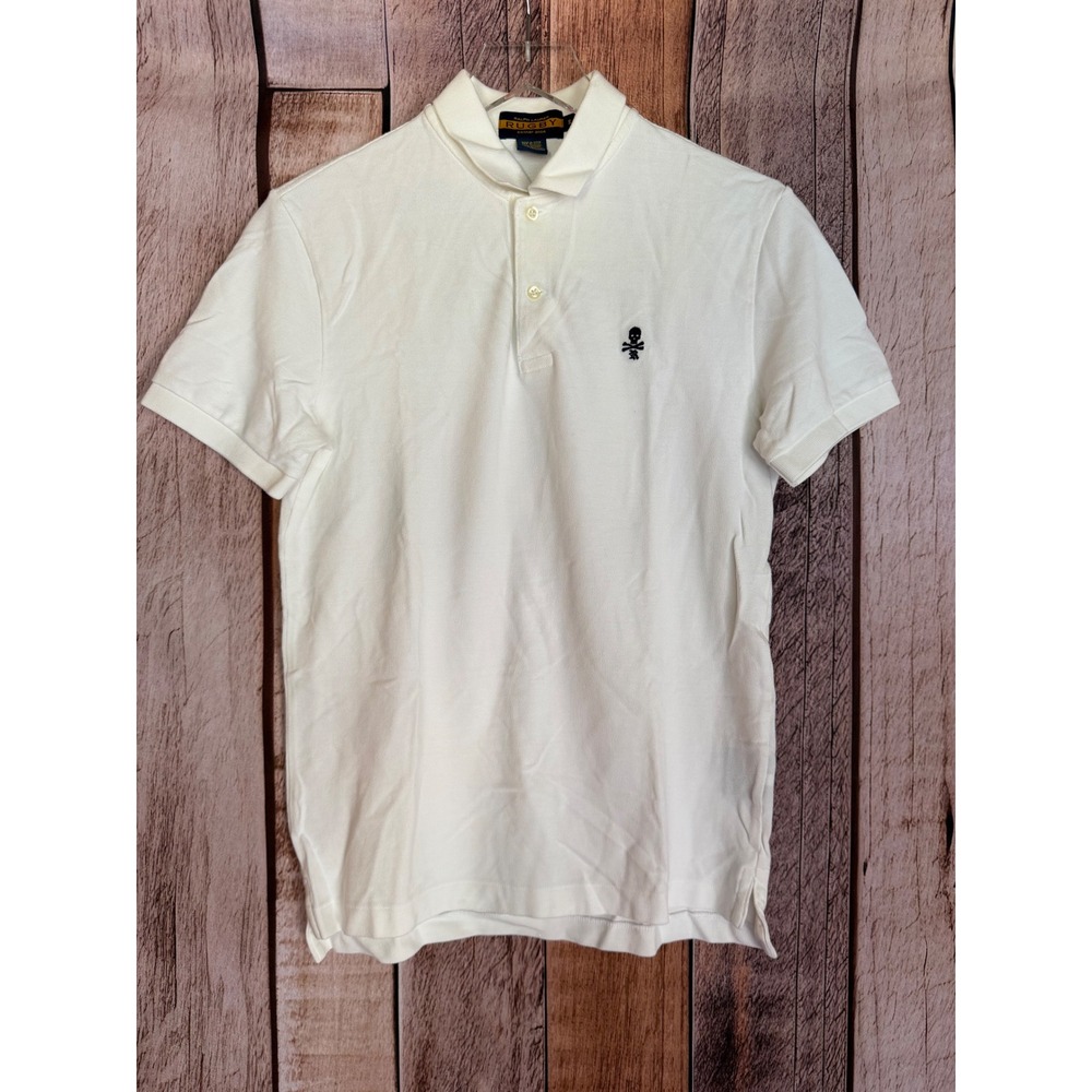 Ralph Lauren Rugby Polo Shirt Skull Crossbones #1 Flag White Heritage Size Small